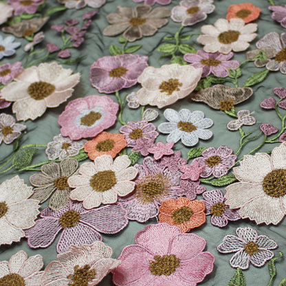 3D Multiform Flower and Leaf Embroidered Tulle