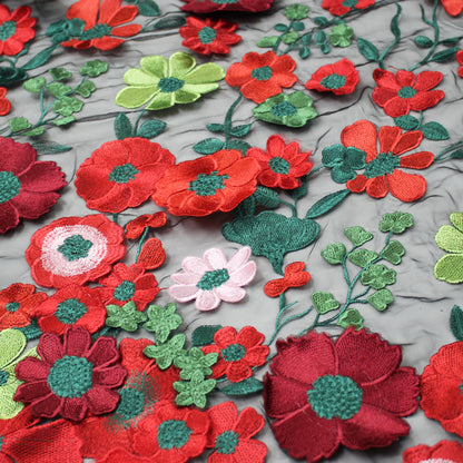 3D Multiform Flower and Leaf Embroidered Tulle