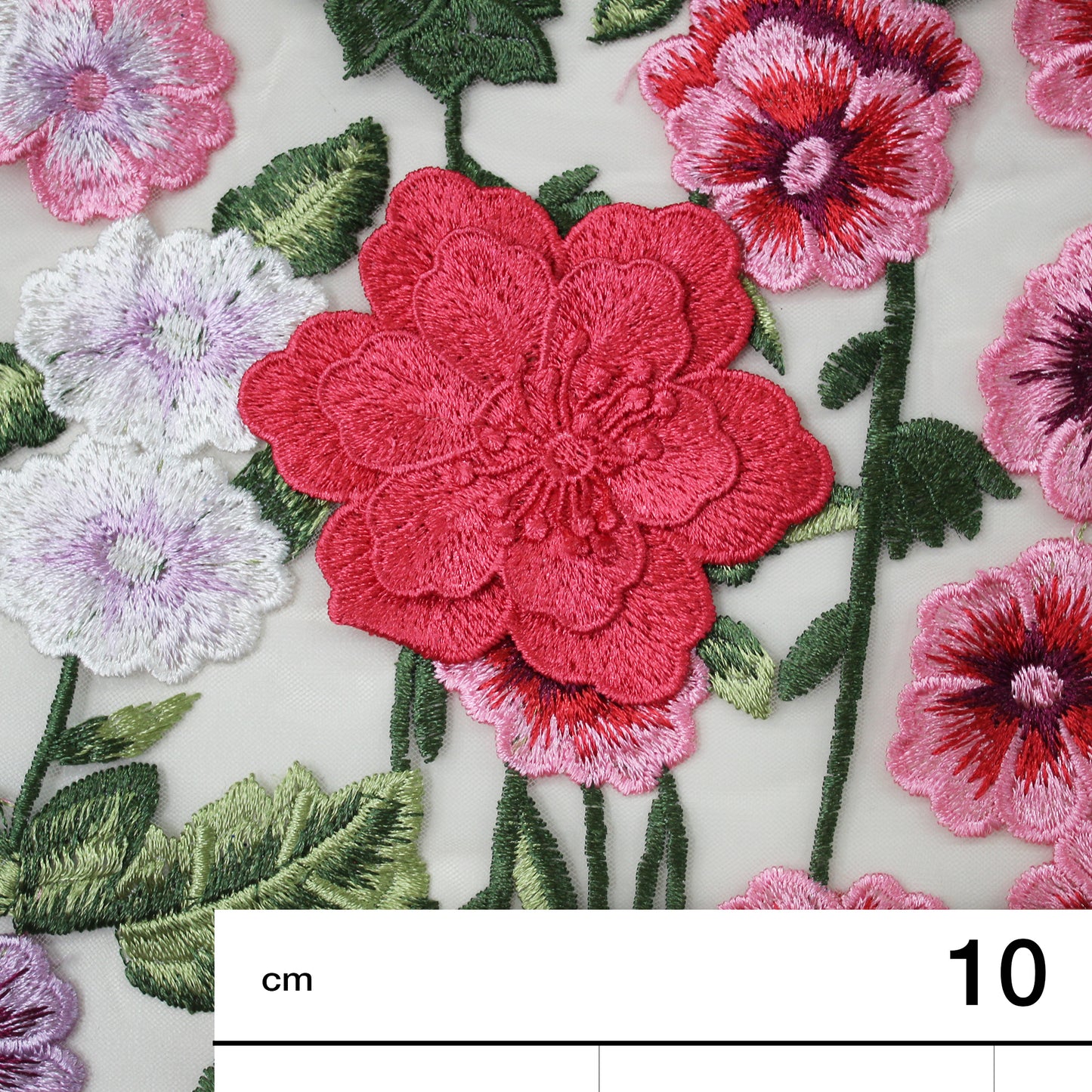 Embroidered Tulle with 3D Flowers and Multicolor Thread Embroidery