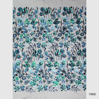 Tulle Ricamato con Fiori e Foglie Grandi Multicolor