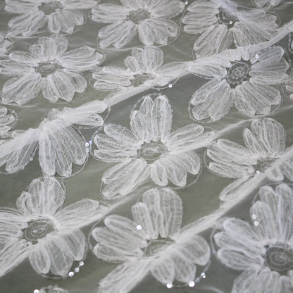 Embroidered Tulle with 3D Tulle Flowers and Paillettes