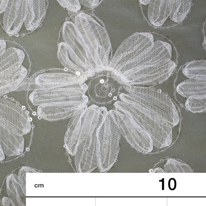 Embroidered Tulle with 3D Tulle Flowers and Paillettes