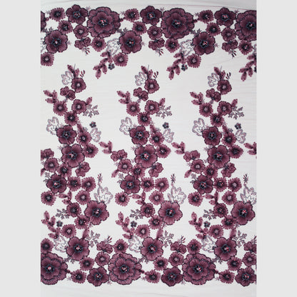 Embroidered Tulle with Tulle Flowers, Paillettes, and Coral Beads