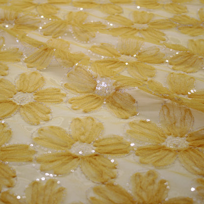 Embroidered Tulle with 3D Tulle Flowers and Paillettes