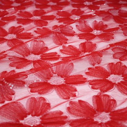 Embroidered Tulle with 3D Tulle Flowers and Paillettes