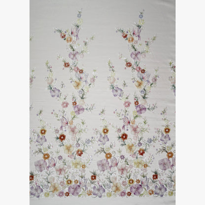 Embroidered Tulle with Tulle Flowers, Beads, Corals, and Multicolor Paillettes