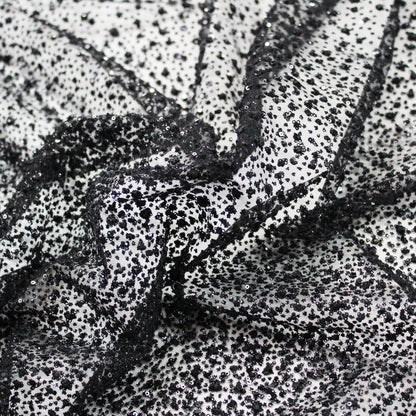 Tulle Ricamato Glitter Doppio Bordo Degradè 3D Puffy e Paillettes