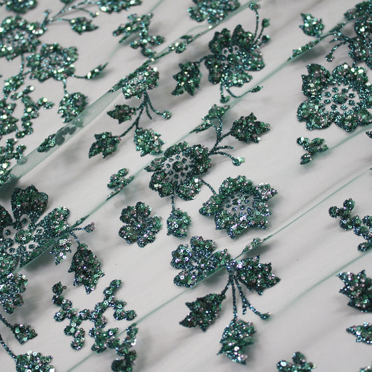Embroidered Glitter Tulle with 3D Sequin Flowers
