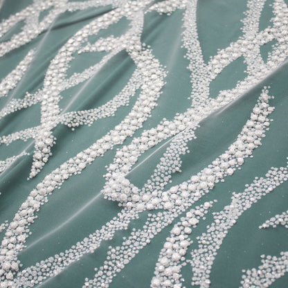 Tulle Ricamato Glitter con Intreccio di Onde