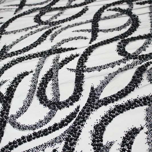 Embroidered Glitter Tulle with Wave Interlacing
