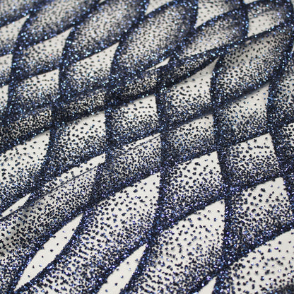 Embroidered Glitter Tulle with Regular Wave Weave and Geometric Pattern