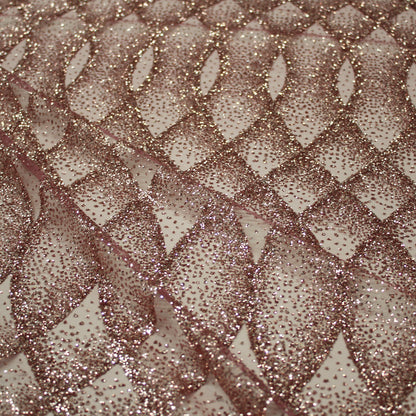 Embroidered Glitter Tulle with Regular Wave Weave and Geometric Pattern