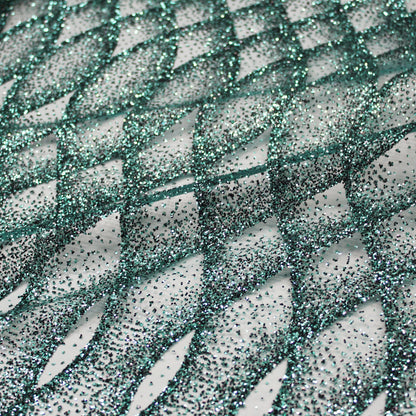 Embroidered Glitter Tulle with Regular Wave Weave and Geometric Pattern