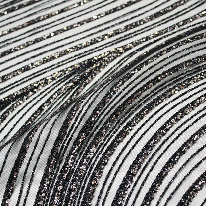 Tulle Ricamato Glitter con Onde Irregolari