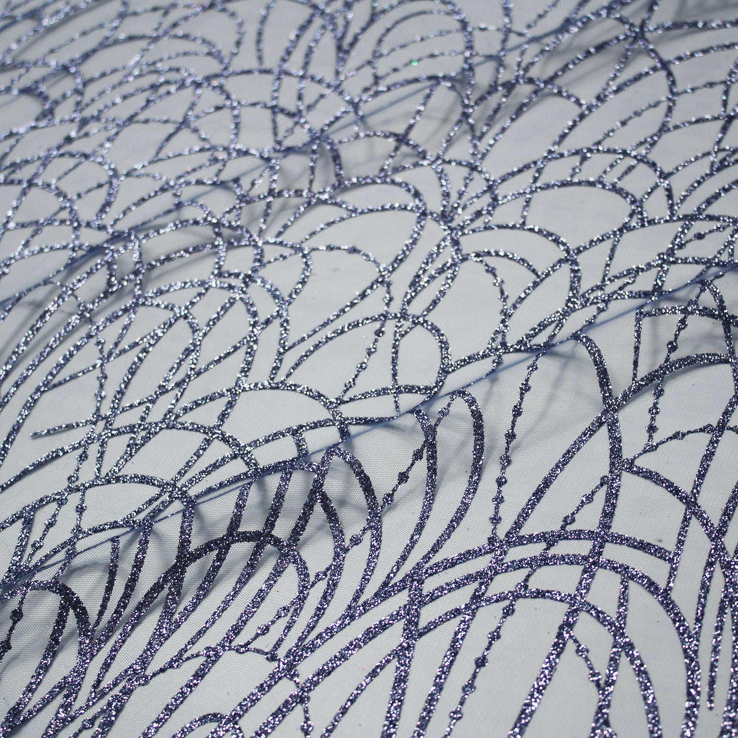 Tulle Ricamato Glitter con Scarabocchio di Intrecci Linee Curve Circolari