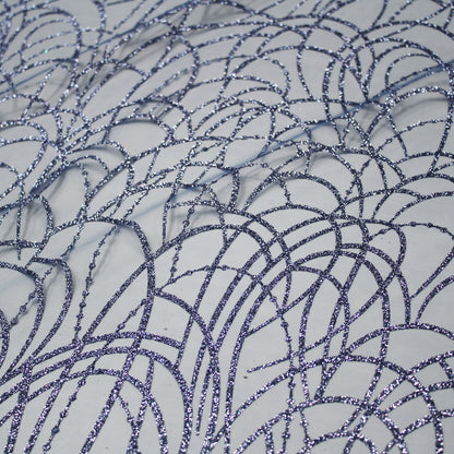 Tulle Ricamato Glitter con Scarabocchio di Intrecci Linee Curve Circolari