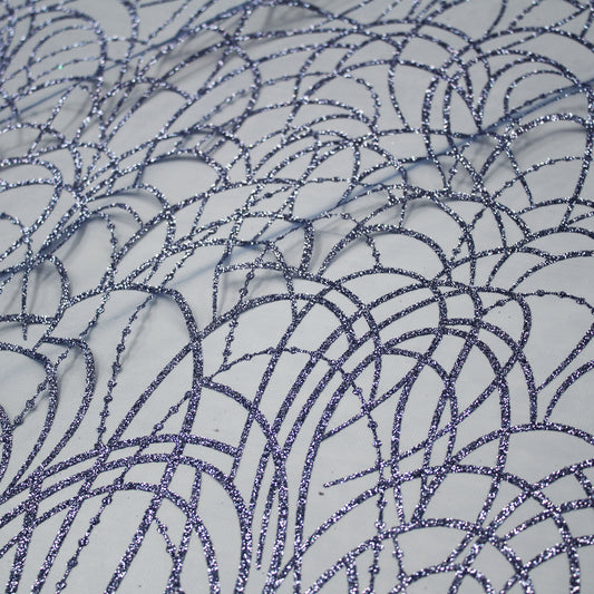 Embroidered Glitter Tulle with Scribbled Interlaced Curved Circular Lines