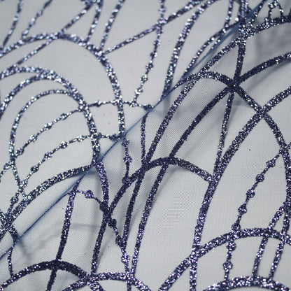 Tulle Ricamato Glitter con Scarabocchio di Intrecci Linee Curve Circolari