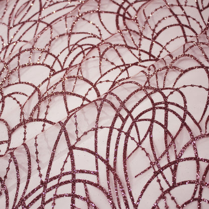 Tulle Ricamato Glitter con Scarabocchio di Intrecci Linee Curve Circolari