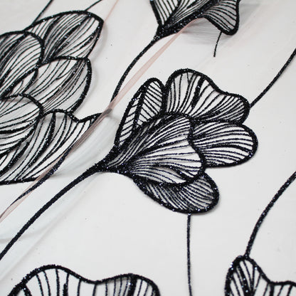 Embroidered Glitter Tulle with Large Tulips
