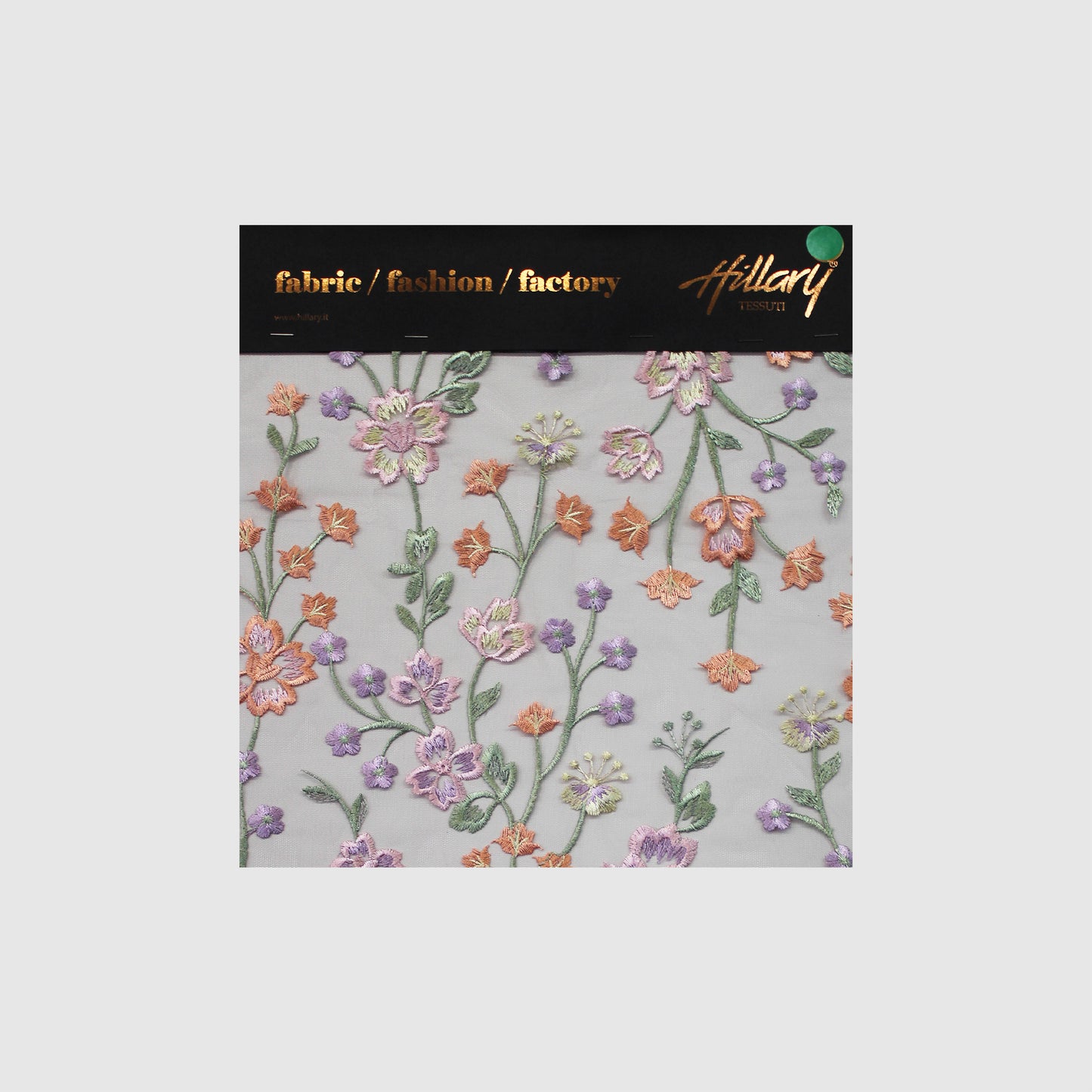 Embroidered Lavender Tulle With Peach Lurex Flowers Sample