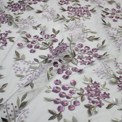 Tulle Ricamato Lavanda Fiori Piccoli Lurex
