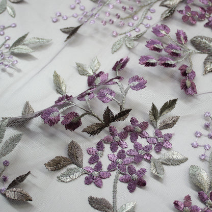 Tulle Ricamato Lavanda Fiori Piccoli Lurex