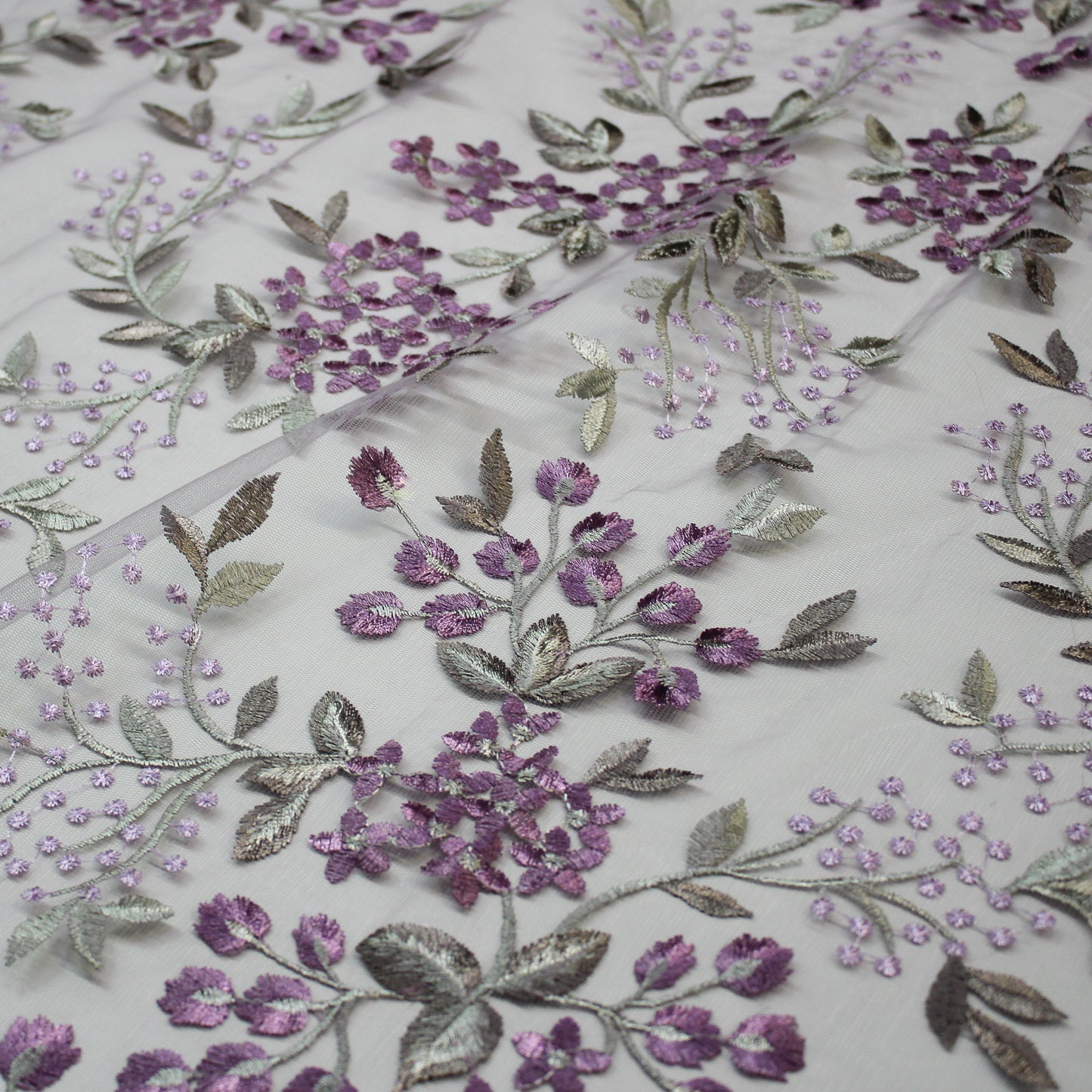 Tulle Ricamato Lavanda Fiori Piccoli Lurex