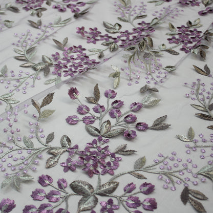 Tulle Ricamato Lavanda Fiori Piccoli Lurex