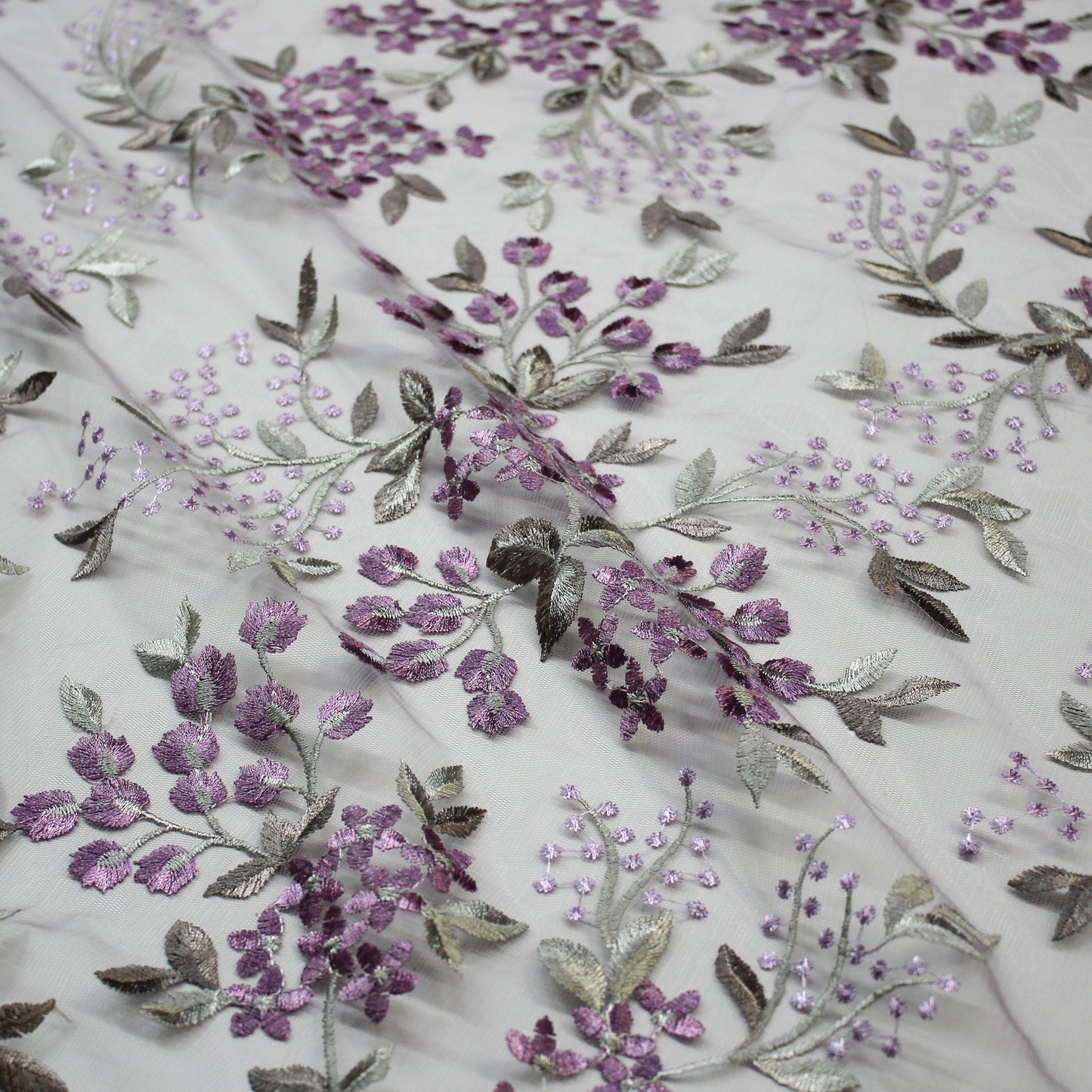 Tulle Ricamato Lavanda Fiori Piccoli Lurex