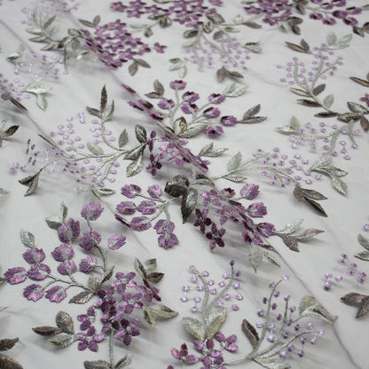 Tulle Ricamato Lavanda Fiori Piccoli Lurex
