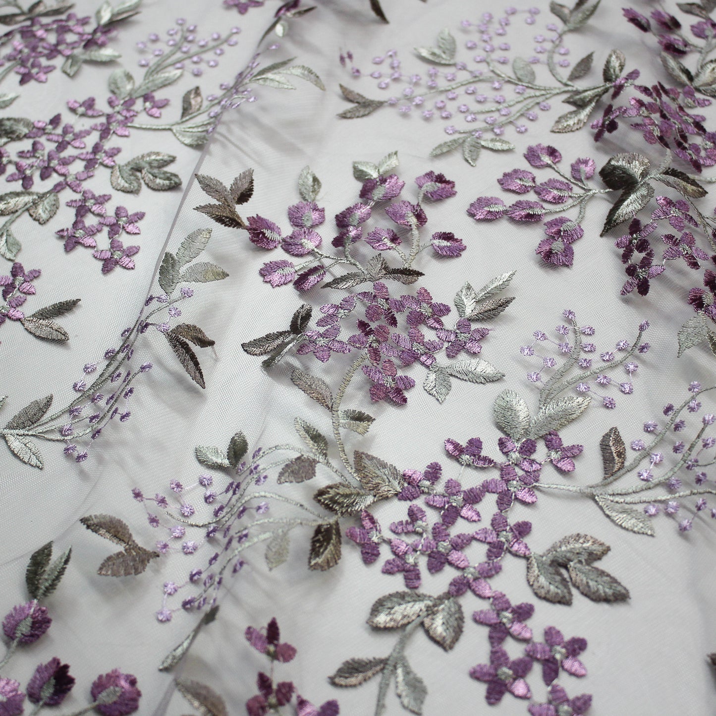 Tulle Ricamato Lavanda Fiori Piccoli Lurex