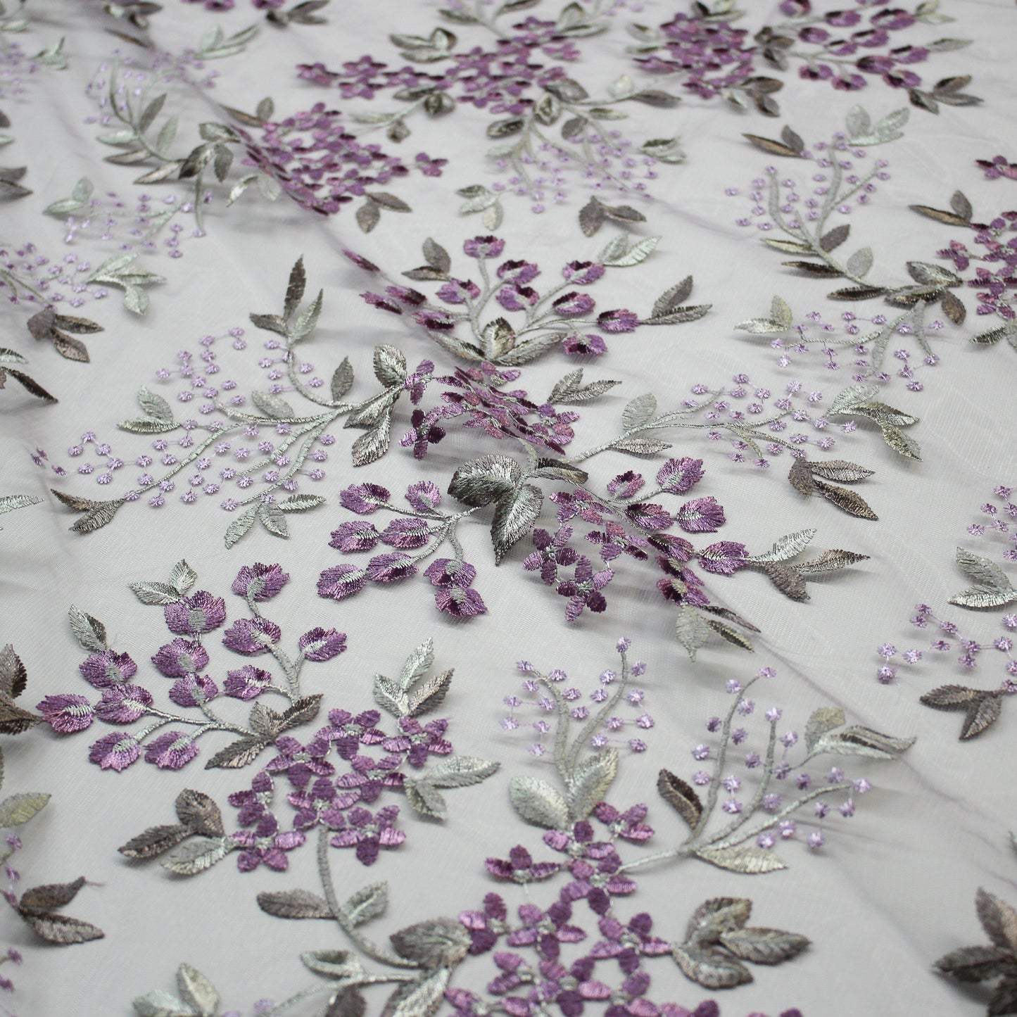 Tulle Ricamato Lavanda Fiori Piccoli Lurex