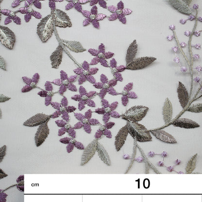 Tulle Ricamato Lavanda Fiori Piccoli Lurex