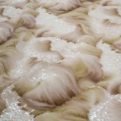 Tulle Ricamato con Motivo ad Onde, Tulle, Paillettes e Coralli