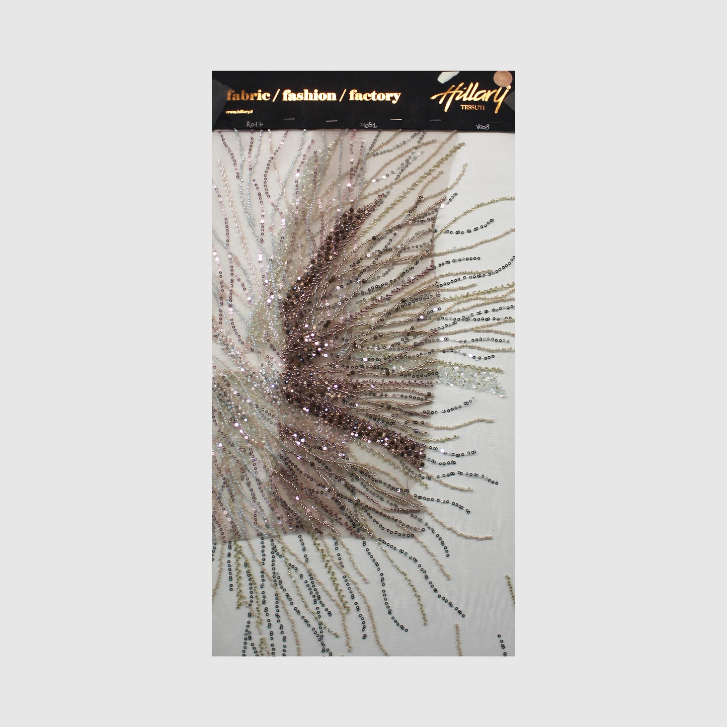 Embroidered Tulle with Multicolor Sequins and Natural Branches Pattern Sample