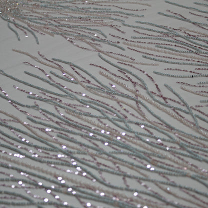 Embroidered Tulle with Multicolor Sequins and Natural Branches Pattern