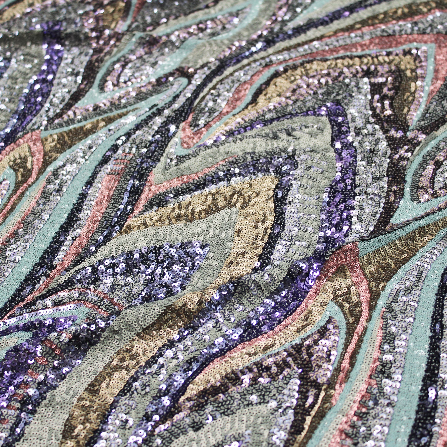 Embroidered Tulle with Full Coverage Paillettes in Irregular Arches