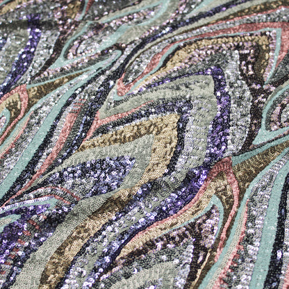 Embroidered Tulle with Full Coverage Paillettes in Irregular Arches