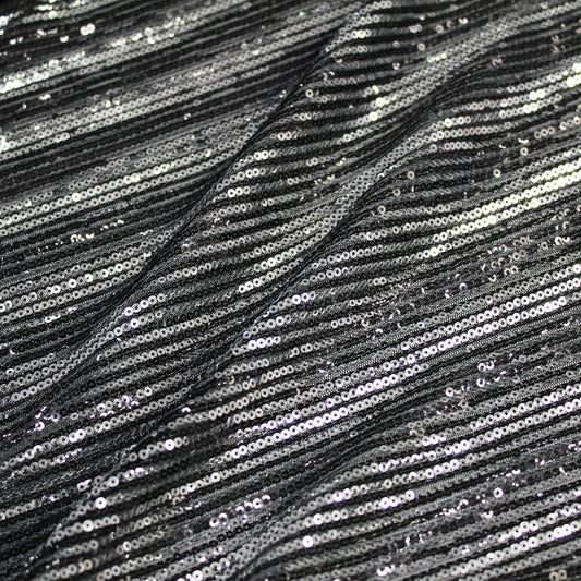 Embroidered Tulle with Full-Field Vertical Sequin Stripes