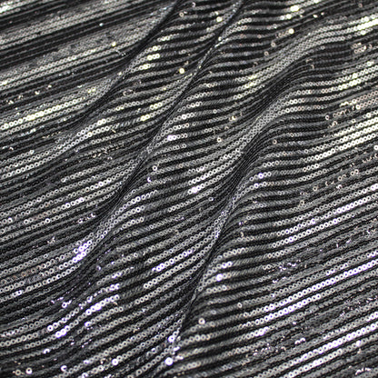 Embroidered Tulle with Full-Field Vertical Sequin Stripes