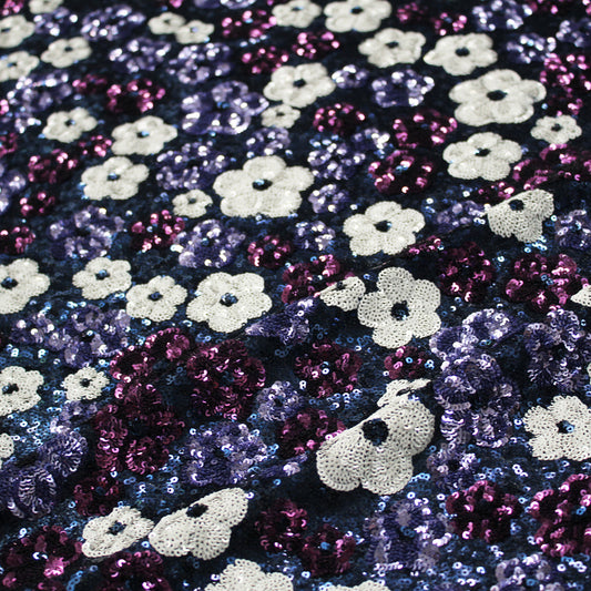 Sequin Embroidered Tulle with Full Coverage and Multicolor Flowers