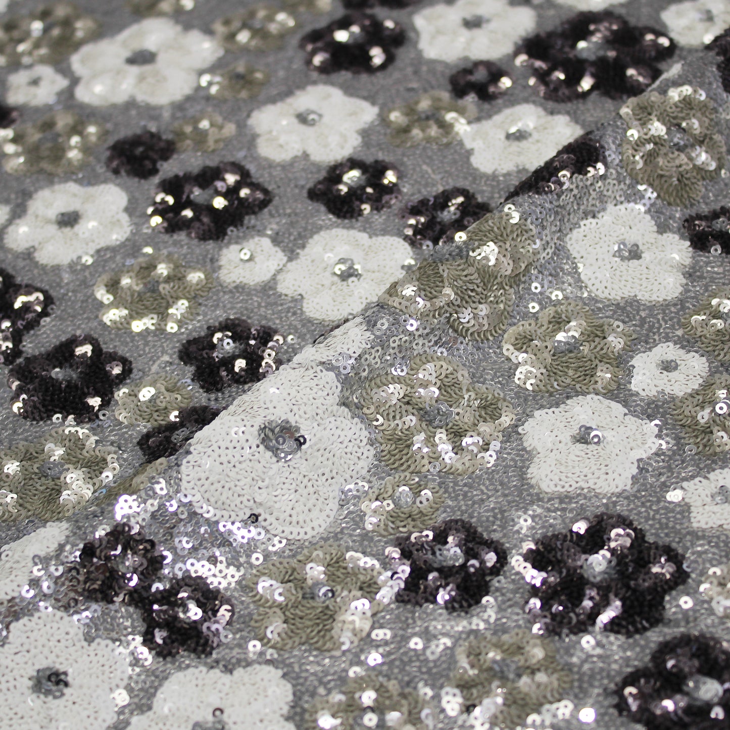 Sequin Embroidered Tulle with Full Coverage and Multicolor Flowers