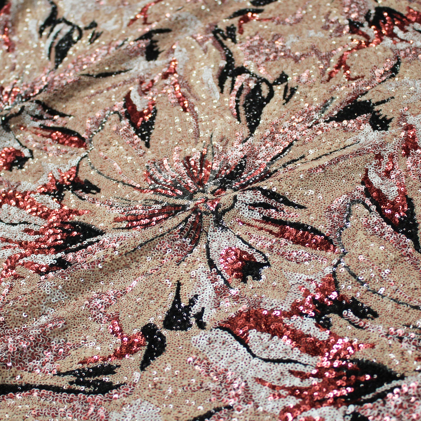 Embroidered Tulle with Multicolor Sequins and Large Flowers