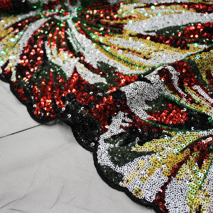 Embroidered Tulle with Multicolor Sequins and Large Flowers