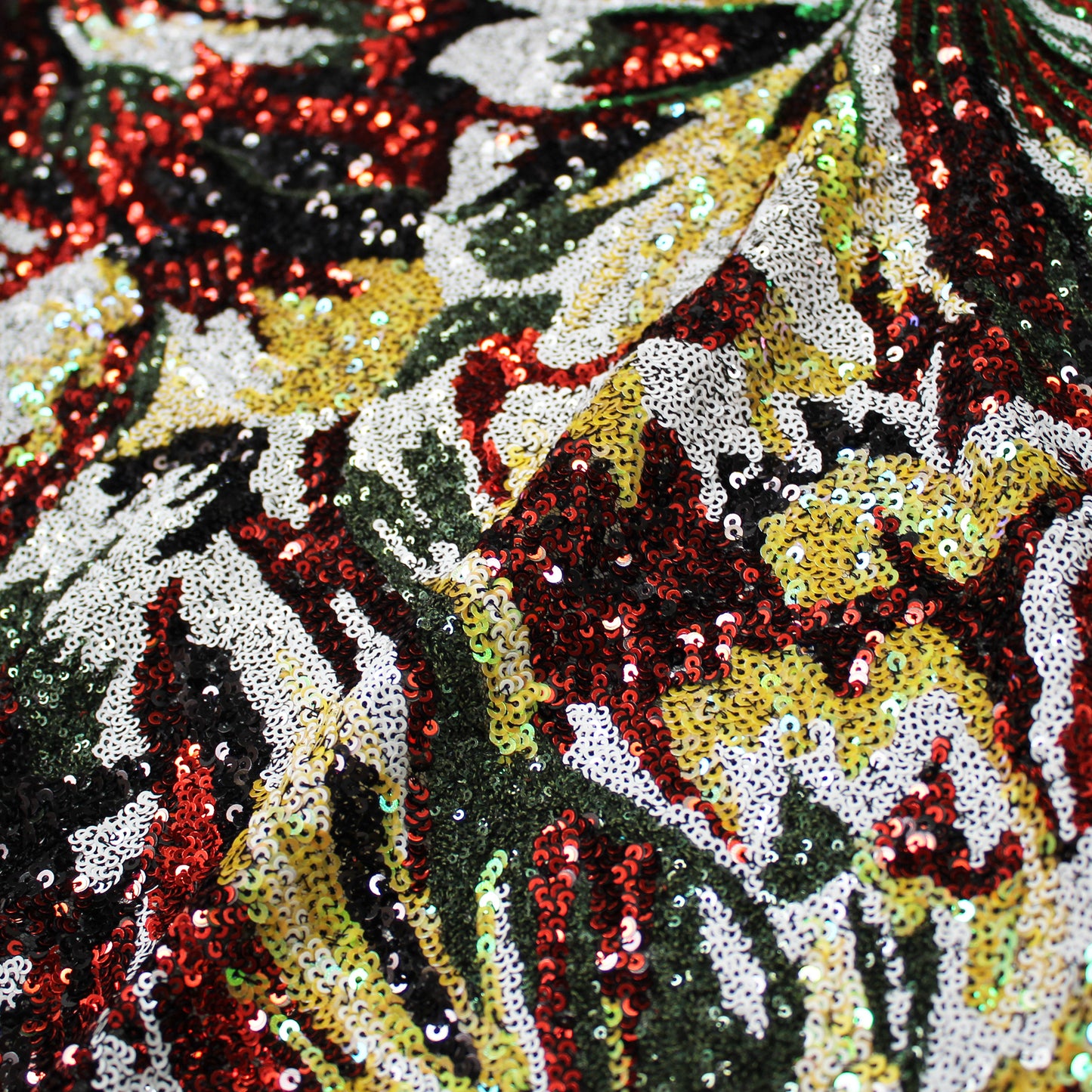 Embroidered Tulle with Multicolor Sequins and Large Flowers