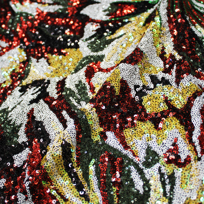 Embroidered Tulle with Multicolor Sequins and Large Flowers