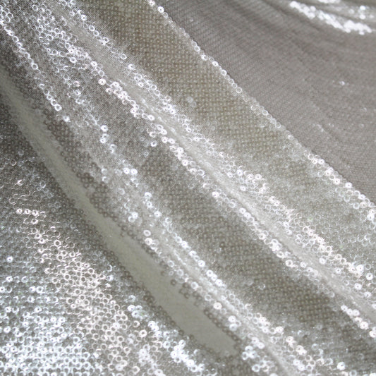 Tulle Ricamato con Paillettes a Campo Pieno Tono su Tono