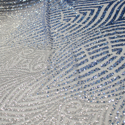 Tulle Ricamato Paillettes e Coralli con Effetto Arabesco