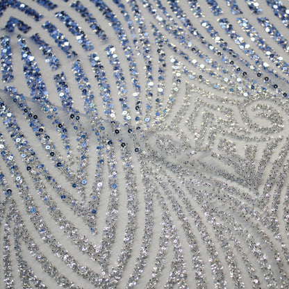 Tulle Ricamato Paillettes e Coralli con Effetto Arabesco